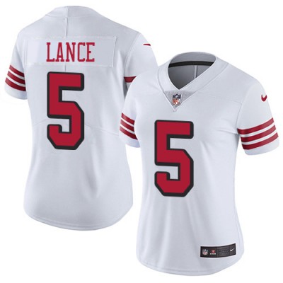 San Francisco 49ers #5 Trey Lance White Women's Stitched NFL Limited Rush Jersey